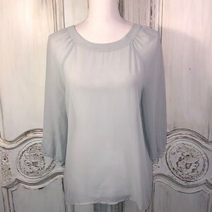 Petticoat Alley Sheer Dusty Aqua Long Sleeve Ladder Back Detailing Top Size XS